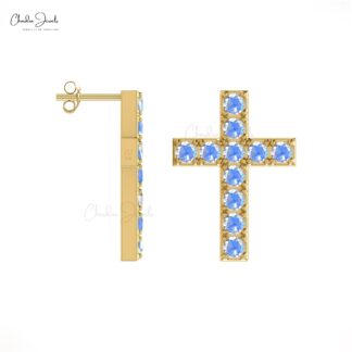 Genuine Moonstone Religious Studs In 14k Real Gold Gemstone Push Back Earrings
