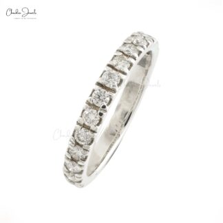 Round Cut Pave Stacking Band In Real 14k White Gold Diamond Light Weight Half Eternity Ring