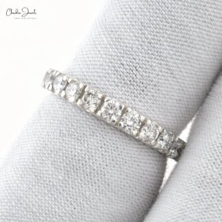 Brilliant Cut Half Eternity Ring In Pure 14k White Gold Pave Diamond Stackable Band Rings