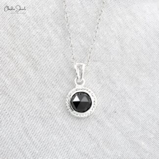 Top Quality Faceted Black Onyx 5.5mm Gemstone And 925 Sterling Silver Solitaire Pendant