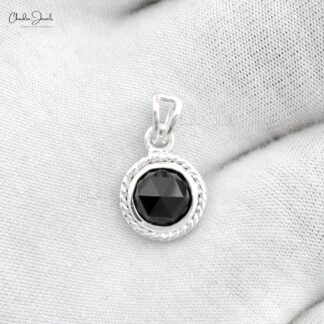 Top Quality Faceted Black Onyx 5.5mm Gemstone And 925 Sterling Silver Solitaire Pendant