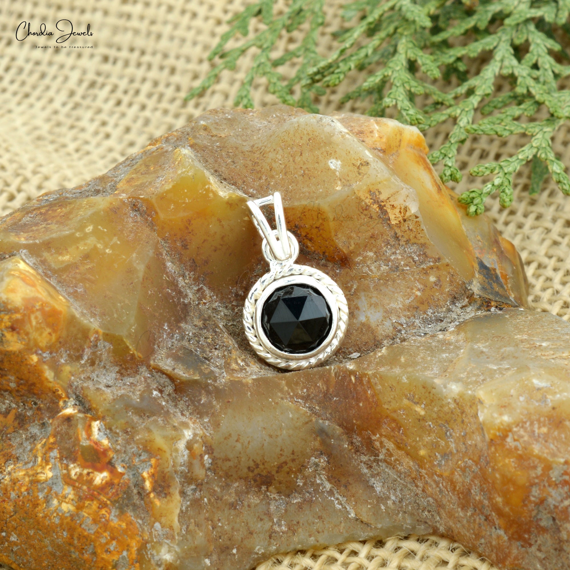 Top Quality Faceted Black Onyx 5.5mm Gemstone And 925 Sterling Silver Solitaire Pendant