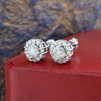 Halo 5mm Round Diamond Push Back Stud Earrings In 14k White Gold Fine Jewelry