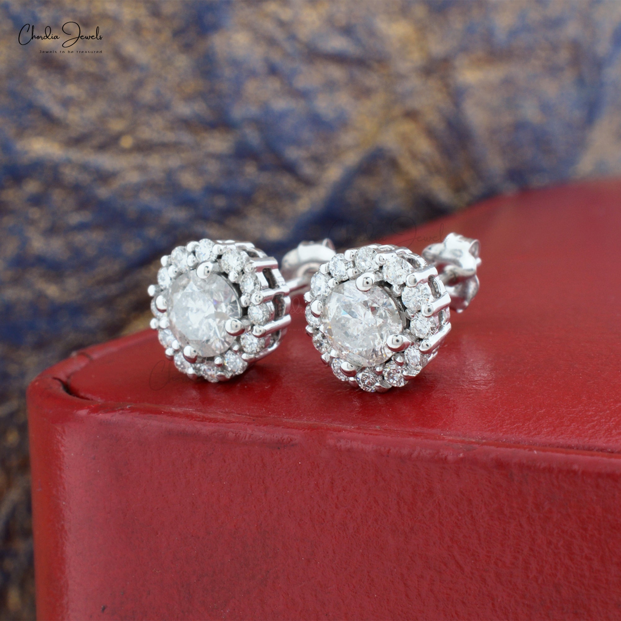 Halo 5mm Round Diamond Push Back Stud Earrings In 14k White Gold Fine Jewelry