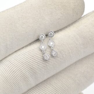 Trilogy Dangle Earring With 0.24 Ct Diamond Minimalist Earrings In 14k Real White Gold