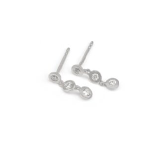 Trilogy Dangle Earring With 0.24 Ct Diamond Minimalist Earrings In 14k Real White Gold