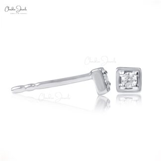 Single Stone Bezel Set Earring In 14k Solid White Gold Diamond Minimalist Studs