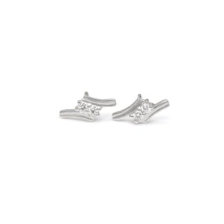 Two Stone Round Cut Stud With 1.9mm White Diamond Hallmarked Earrings In 14k White Gold