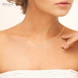 Solid 14k Yellow Gold Rose Quartz Gemstone Solitaire Necklace