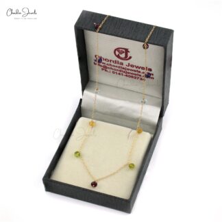 Multi Stone Rosary Necklace With 5mm Gemstones Beaded Chain Necklace In 14k Yellow Gold