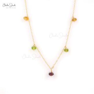 Multi Stone Rosary Necklace With 5mm Gemstones Beaded Chain Necklace In 14k Yellow Gold