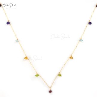 Multi Stone Rosary Necklace With 5mm Gemstones Beaded Chain Necklace In 14k Yellow Gold