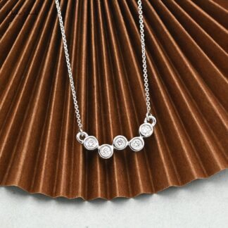 Wave 5 Stone Chain Necklace With 1.9mm G-H Diamond Bezel Set In 14k White Gold Necklaces