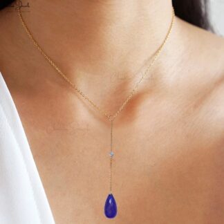 Diamond Lariat Chain Necklace With 6.64 Ct Amethyst 14k Yellow Gold Hallmarked Y Necklaces