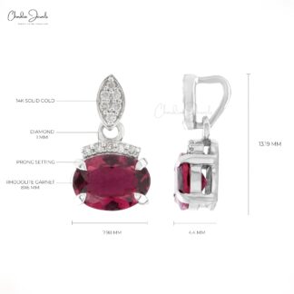 Genuine Rhodolite Garnet Dangle Pendant In 14k White Gold Diamond Hallmarked Jewelry