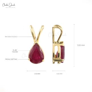 Tear Drop Women Pendant In 14k Yellow Gold Burma Ruby 7x5mm Gemstone Solitaire Pendant