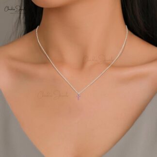 Birthstone Cross Locket With 2mm Burma Ruby Pave Set in 14k White Gold Jesus Pendant