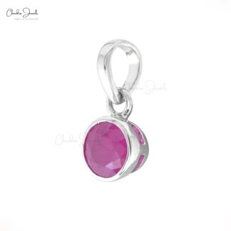 Natural Burma Ruby Bezel Set Pendant In 14k White Gold Solitaire Handmade Jewelry