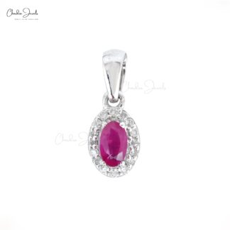 Minimalist Natural Diamond Halo Pendant 14k Real White Gold Dainty Necklace Pendant Genuine Red Ruby Gemstone Jewelry Bridesmaid Gift