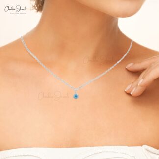 Halo Gemstone Pendant in 14k Yellow Gold Swiss Blue Topaz And Diamond Women Pendant
