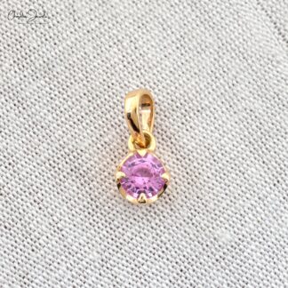 Brilliant Cut Dangle Pendant in 14k Yellow Gold Pink Sapphire 0.23 Ct Gemstone Necklace