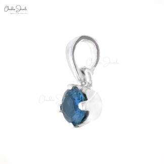 Solitaire Wedding Pendant in 14k White Gold London Blue Topaz Unique Necklace For Her