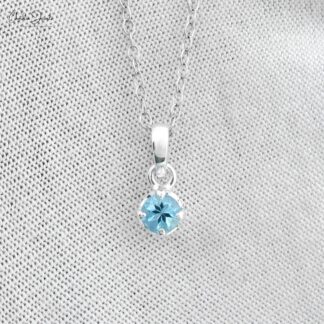 Solitaire Dangle Pendant in 14k Solid White Gold Aquamarine 0.23 Ct Gemstone Jewelry