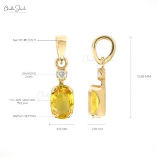 Two Stone Wedding Pendant With 14k Yellow Gold Oval Sapphire And Diamond Pendant