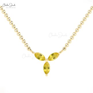 Trio Yellow Sapphire Chain Necklace In 14k Pure Gold Marquise Cut 3 Stone Unique Necklaces