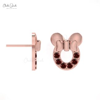 Genuine 0.72ct Garnet Mickey Mouse Earrings In 14k Solid Gold
