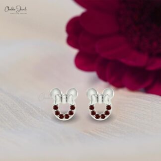 Genuine 0.72ct Garnet Mickey Mouse Earrings In 14k Solid Gold