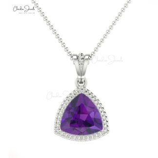 Trillion Cut Solitaire Pendant With Pure 14k Gold Amethyst Gemstone Hallmarked Jewelry