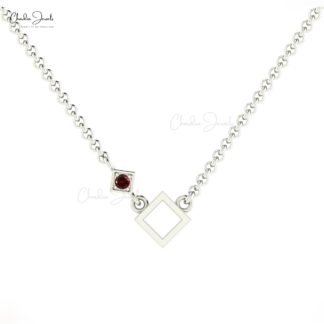 Solid 14k Gold Solitaire Pendant with 2.5mm Red Garnet January Birthstone Dainty Necklace