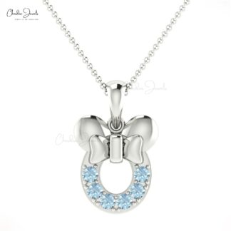 Solid 14k Gold March Birthstone Gemstone Kids Pendant Hallmarked Jewelry For Girls 2mm Round Brilliant Cut Natural Aquamarine Mickey Mouse Pendant