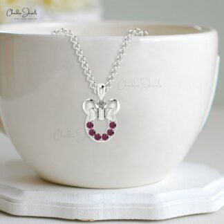 Round 2mm Brilliant Shape 0.3 Ct Genuine Rhodolite Garnet Mickey Mouse Pendant 14k Solid Gold January Birthstone Kids Pendant Minimalist Jewelry