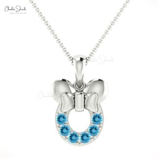 AAA Quality 2mm Round Brilliant Cut Natural Swiss Blue Topaz Kids Pendant 14k Solid Gold Pave Set Gemstone Mickey Mouse Pendant Light Weight Jewelry