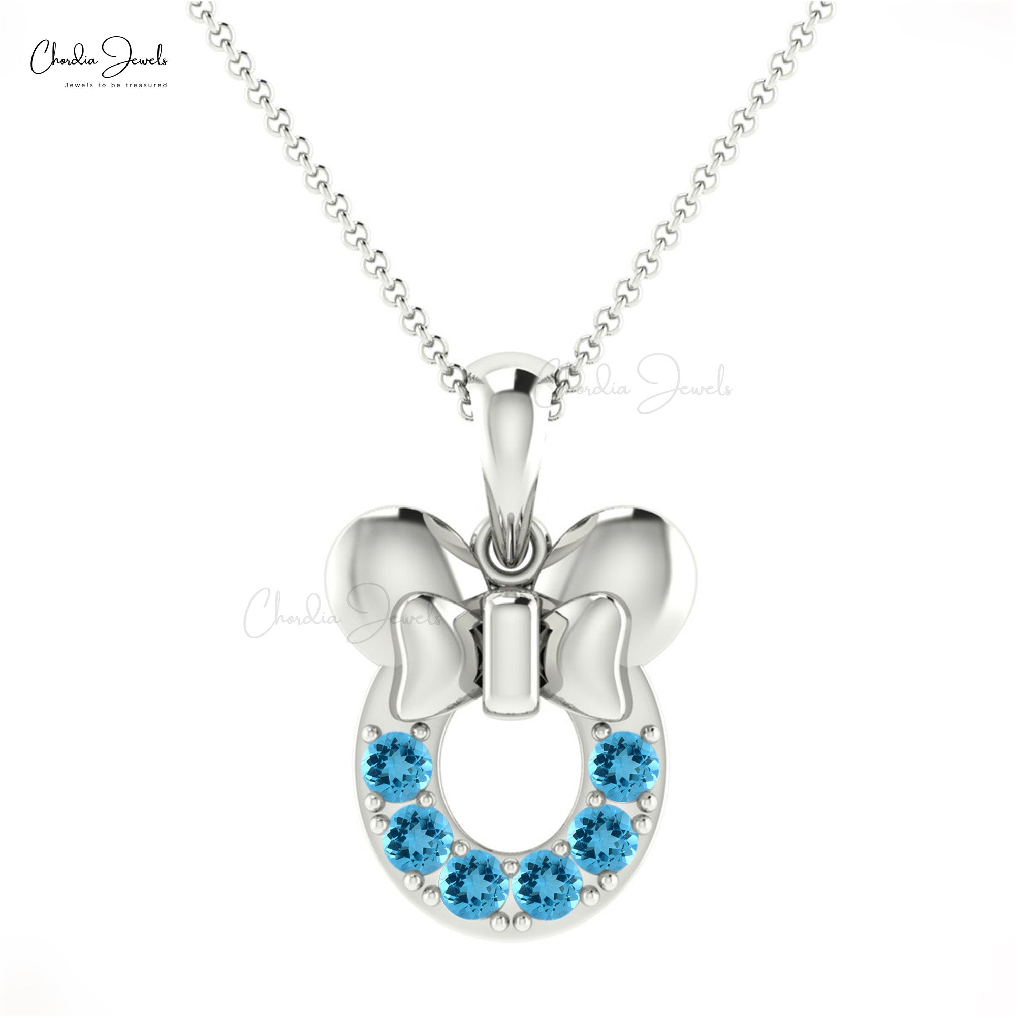 AAA Quality 2mm Round Brilliant Cut Natural Swiss Blue Topaz Kids Pendant 14k Solid Gold Pave Set Gemstone Mickey Mouse Pendant Light Weight Jewelry