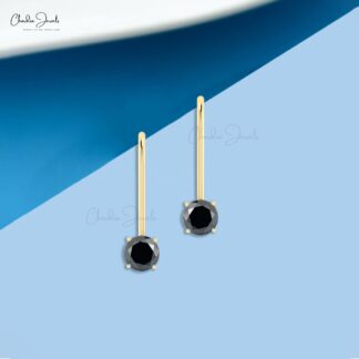 Dangle Latch Back Earrings With 5mm Black Diamond Solitaire Earring in 14k Real Gold