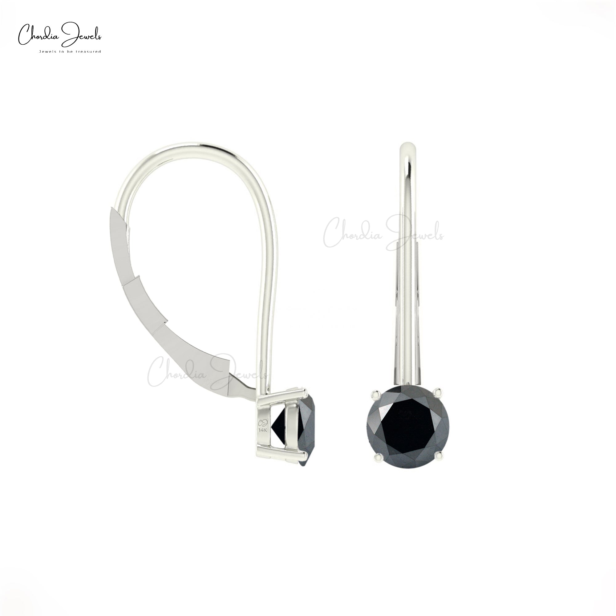 Dangle Latch Back Earrings With 5mm Black Diamond Solitaire Earring in 14k Real Gold