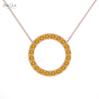 Brilliant Cut Karma Necklace in Real 14k Gold Citrine 1 Ct Gemstone Circle Chain Necklace