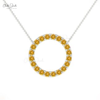 Brilliant Cut Karma Necklace in Real 14k Gold Citrine 1 Ct Gemstone Circle Chain Necklace