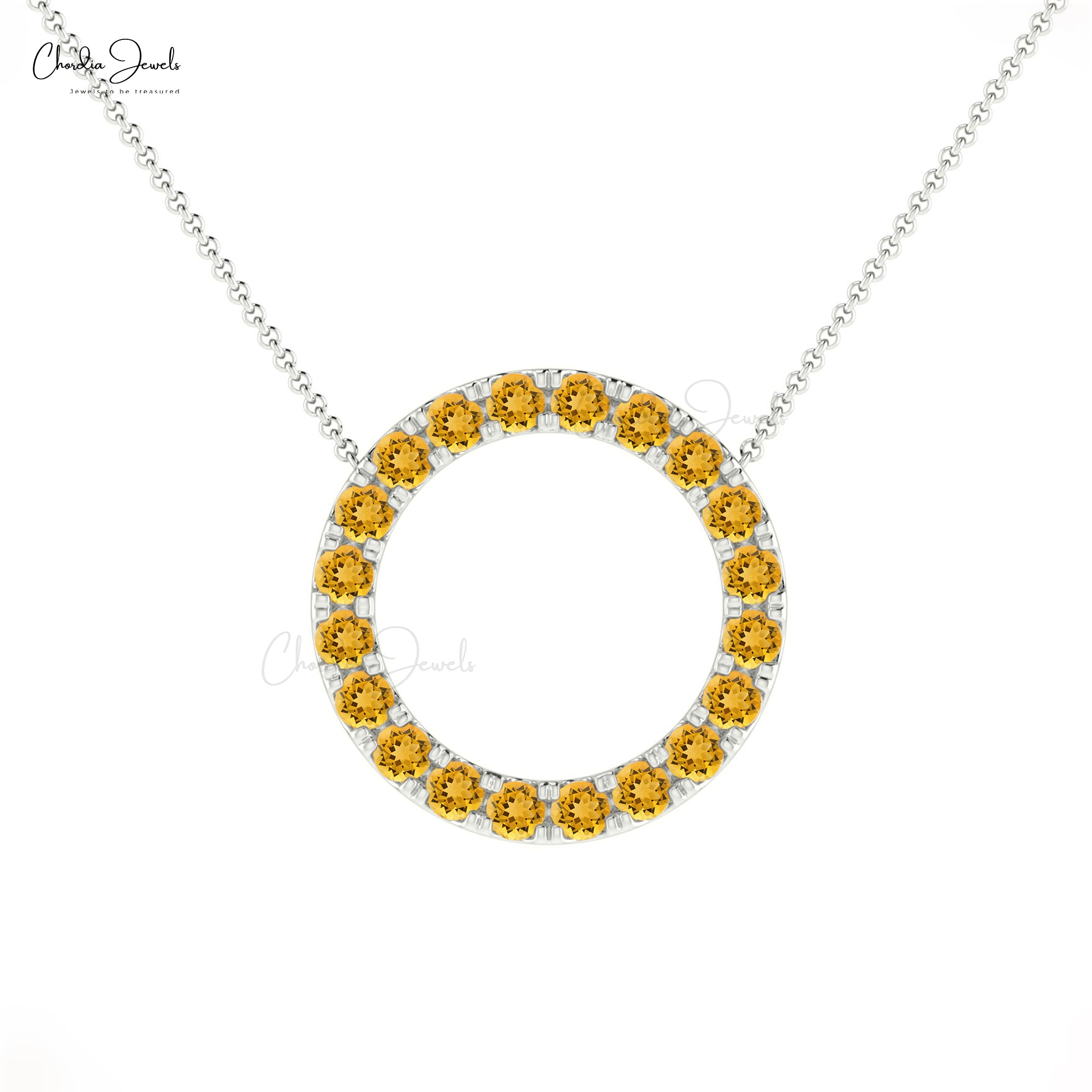 Brilliant Cut Karma Necklace in Real 14k Gold Citrine 1 Ct Gemstone Circle Chain Necklace