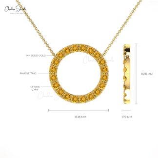 Brilliant Cut Karma Necklace in Real 14k Gold Citrine 1 Ct Gemstone Circle Chain Necklace