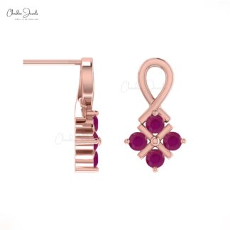 Round Ruby Twisted Stud Earrings in 14k Solid Gold July Birthstone Handcrafted Jewelry