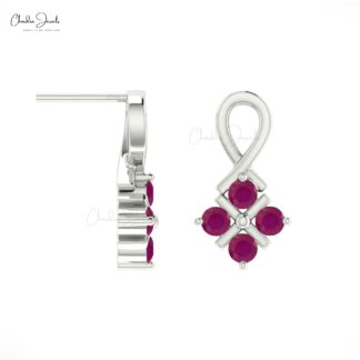 Round Ruby Twisted Stud Earrings in 14k Solid Gold July Birthstone Handcrafted Jewelry