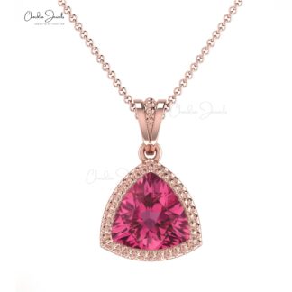 Gemstone Dangle Pendant With 1 Ct Pink Tourmaline 14k Real Gold Solitaire Pendants