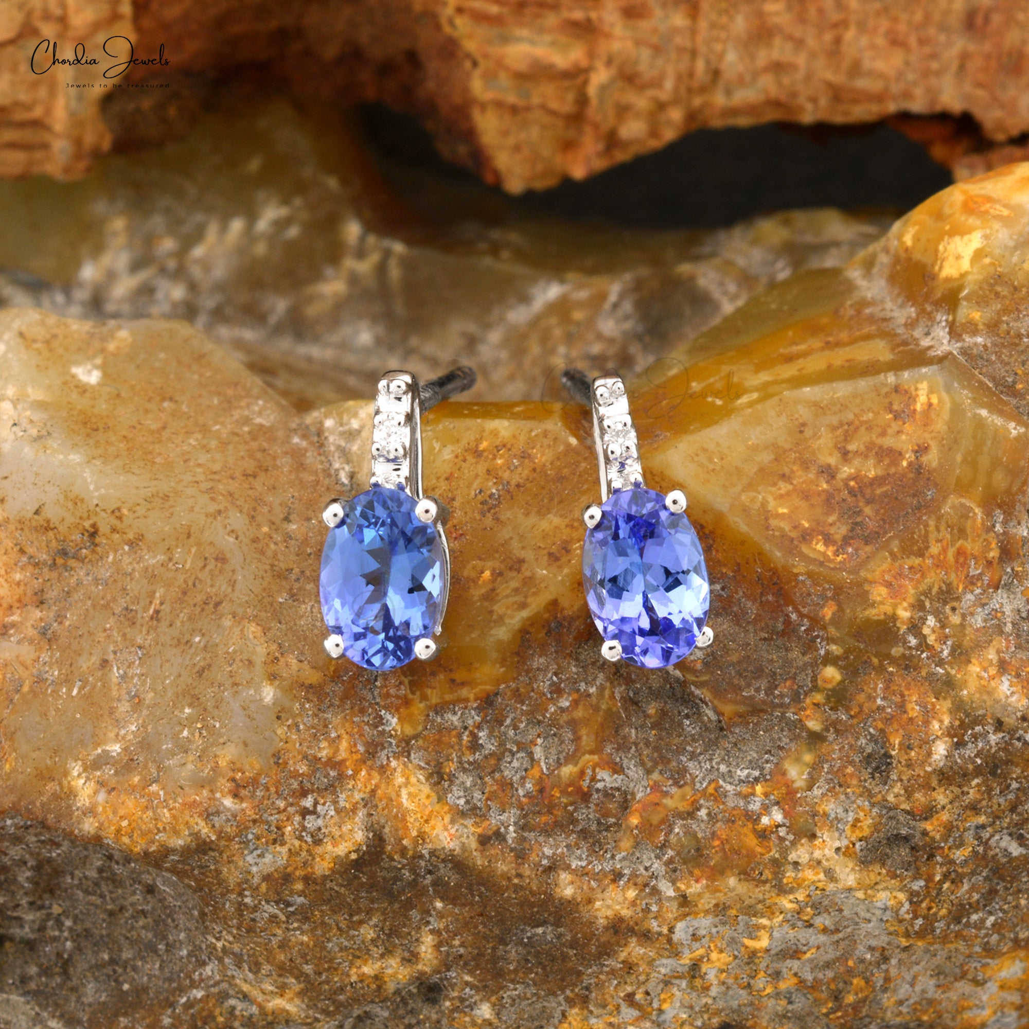 Natural Tanzanite Diamond Stud Earrings minimalist design
