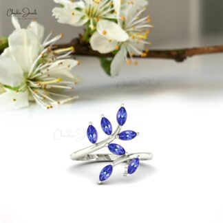 AAA Tanzanite 7 Stone Ring With 5×2.5mm Marquise Cut Prong Set In 14k Real Gold Ring