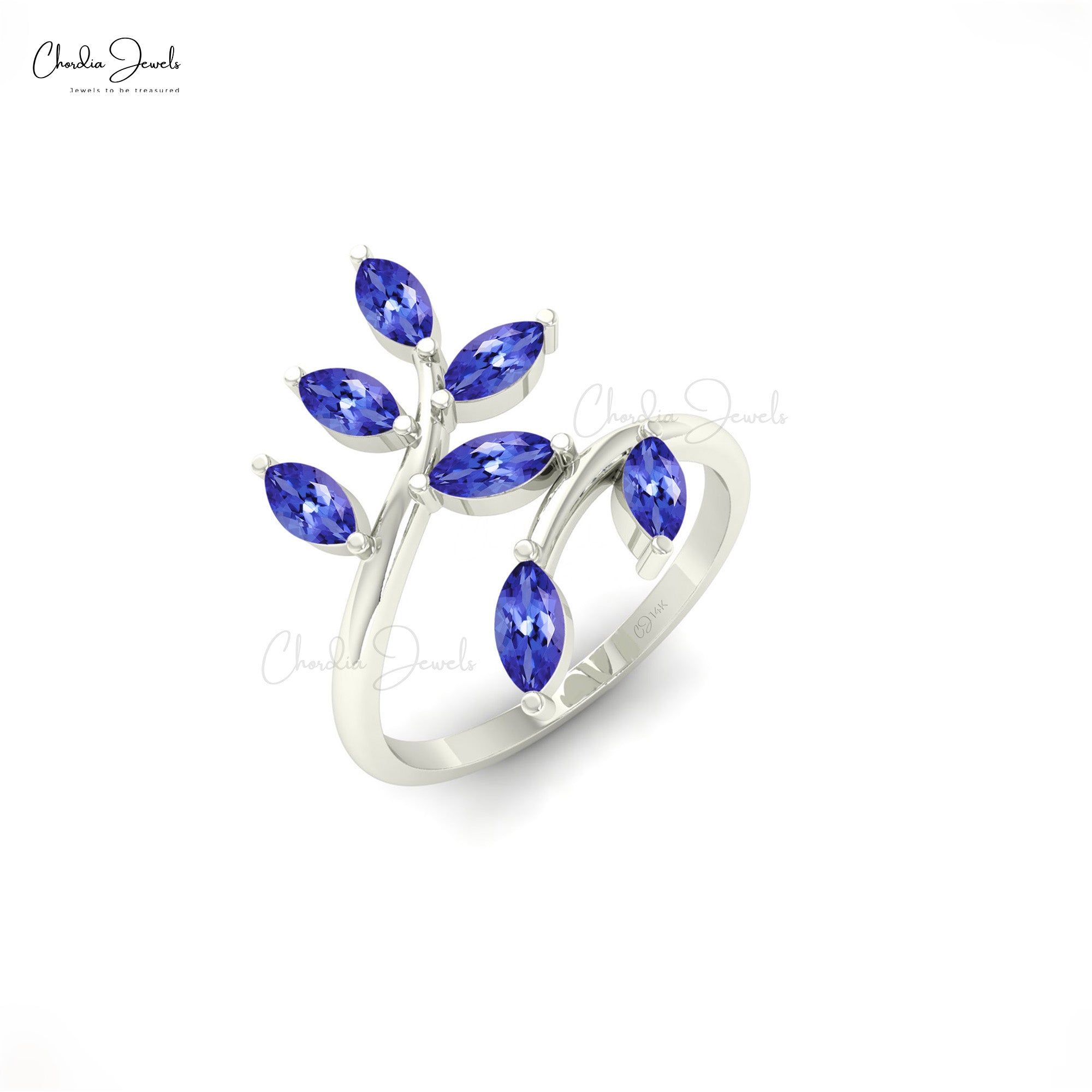 AAA Tanzanite 7 Stone Ring With 5×2.5mm Marquise Cut Prong Set In 14k Real Gold Ring