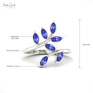AAA Tanzanite 7 Stone Ring With 5×2.5mm Marquise Cut Prong Set In 14k Real Gold Ring